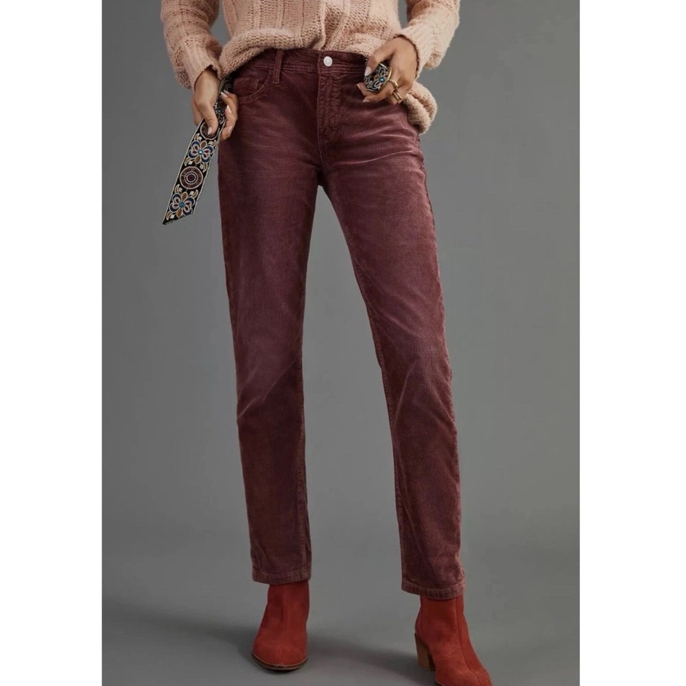 Pilcro Anthropologie Slim Boyfriend Pants 30 Corduroy Cropped Mid Rise Wine